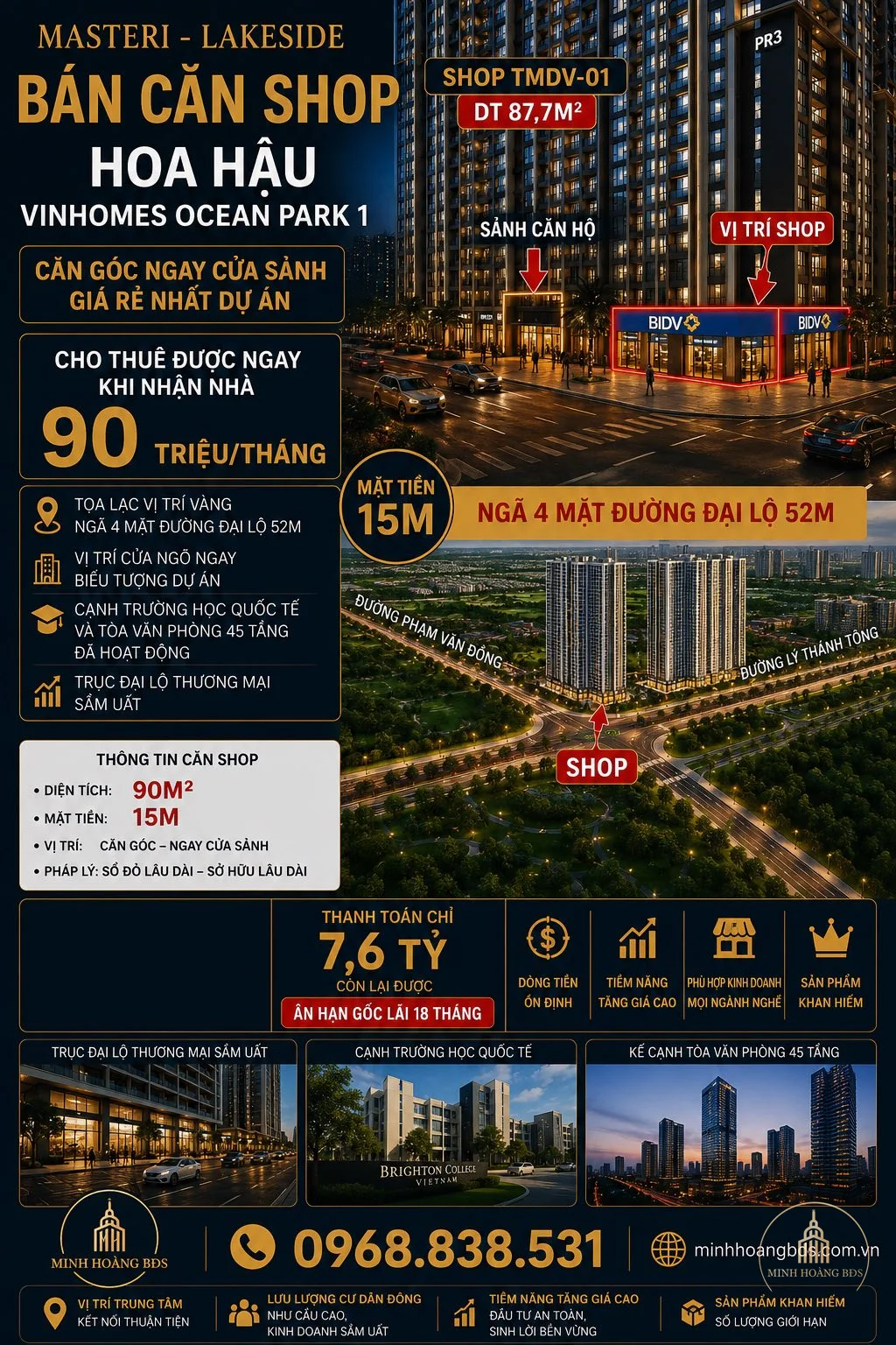 Bán căn Shop góc Hoa Hậu Tòa L3 Masteri Lake Side Ocean Park 1